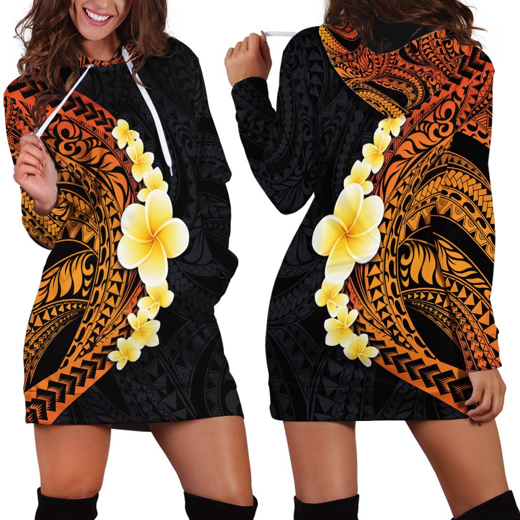 Hawaiian Tropical Plumeria Art Polynesian Tattoo Hoodie Dress Black and Autumn Color Theme LT03 - Polynesian Pride