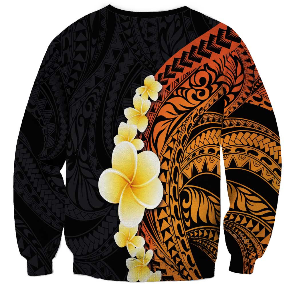 Hawaiian Tropical Plumeria Art Polynesian Tattoo Sweatshirt Black and Autumn Color Theme