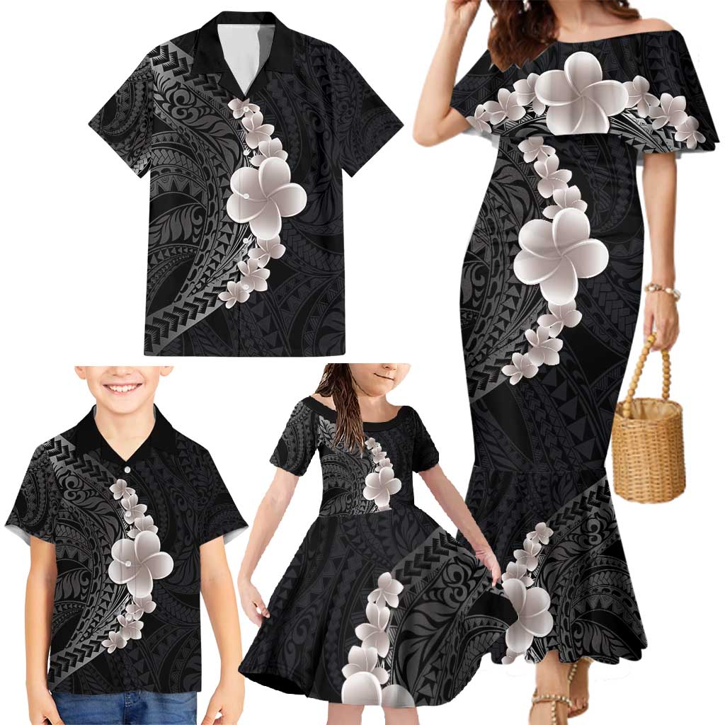 Hawaiian Tropical Plumeria Art Polynesian Tattoo Family Matching Mermaid Dress and Hawaiian Shirt Grayscale Color LT03 - Polynesian Pride