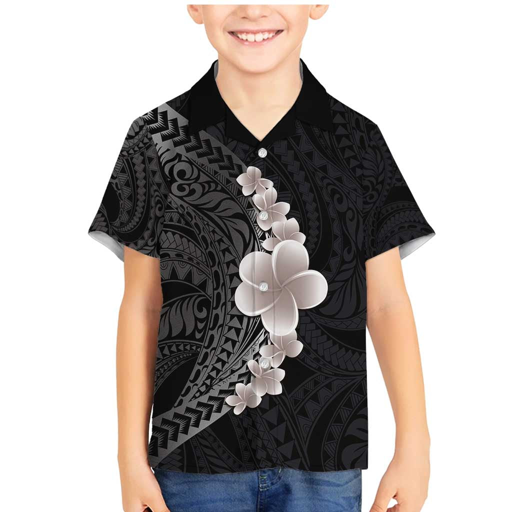 Hawaiian Tropical Plumeria Art Polynesian Tattoo Family Matching Mermaid Dress and Hawaiian Shirt Grayscale Color LT03 Son's Shirt Black - Polynesian Pride