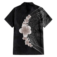 Hawaiian Tropical Plumeria Art Polynesian Tattoo Family Matching Off The Shoulder Long Sleeve Dress and Hawaiian Shirt Grayscale Color LT03 - Polynesian Pride