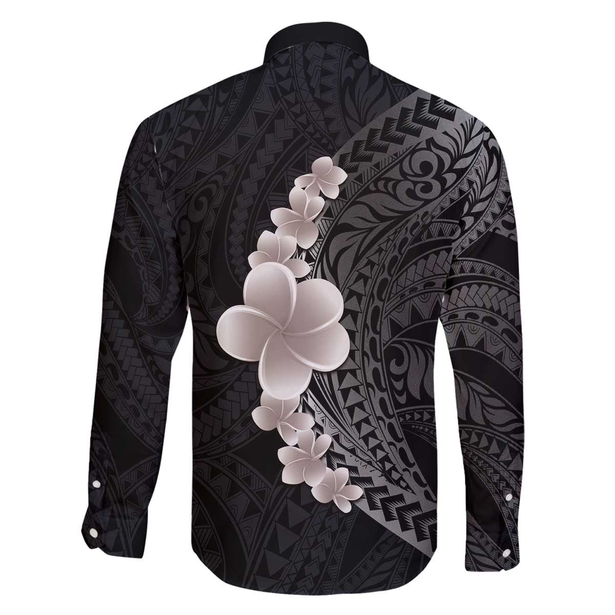 Hawaiian Tropical Plumeria Art Polynesian Tattoo Family Matching Off The Shoulder Long Sleeve Dress and Hawaiian Shirt Grayscale Color LT03 - Polynesian Pride