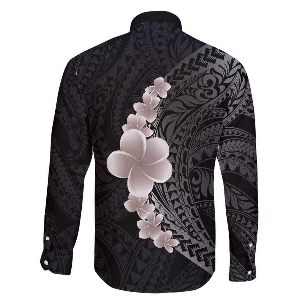 Hawaiian Tropical Plumeria Art Polynesian Tattoo Family Matching Off Shoulder Maxi Dress and Hawaiian Shirt Grayscale Color LT03 - Polynesian Pride