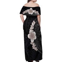 Hawaiian Tropical Plumeria Art Polynesian Tattoo Family Matching Off Shoulder Maxi Dress and Hawaiian Shirt Grayscale Color LT03 - Polynesian Pride