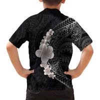 Hawaiian Tropical Plumeria Art Polynesian Tattoo Family Matching Off Shoulder Short Dress and Hawaiian Shirt Grayscale Color LT03 - Polynesian Pride