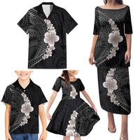 Hawaiian Tropical Plumeria Art Polynesian Tattoo Family Matching Puletasi and Hawaiian Shirt Grayscale Color LT03 - Polynesian Pride