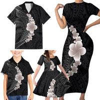 Hawaiian Tropical Plumeria Art Polynesian Tattoo Family Matching Short Sleeve Bodycon Dress and Hawaiian Shirt Grayscale Color LT03 - Polynesian Pride