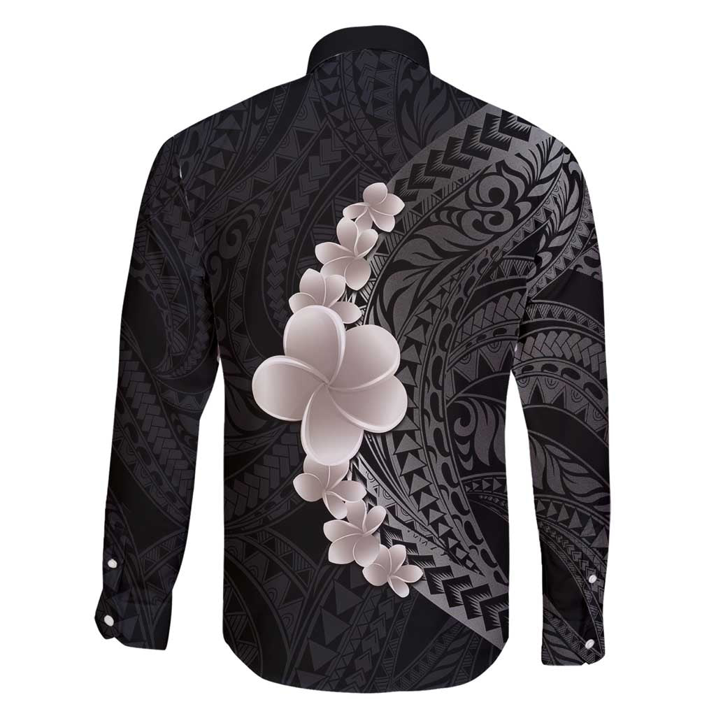 Hawaiian Tropical Plumeria Art Polynesian Tattoo Family Matching Short Sleeve Bodycon Dress and Hawaiian Shirt Grayscale Color LT03 - Polynesian Pride