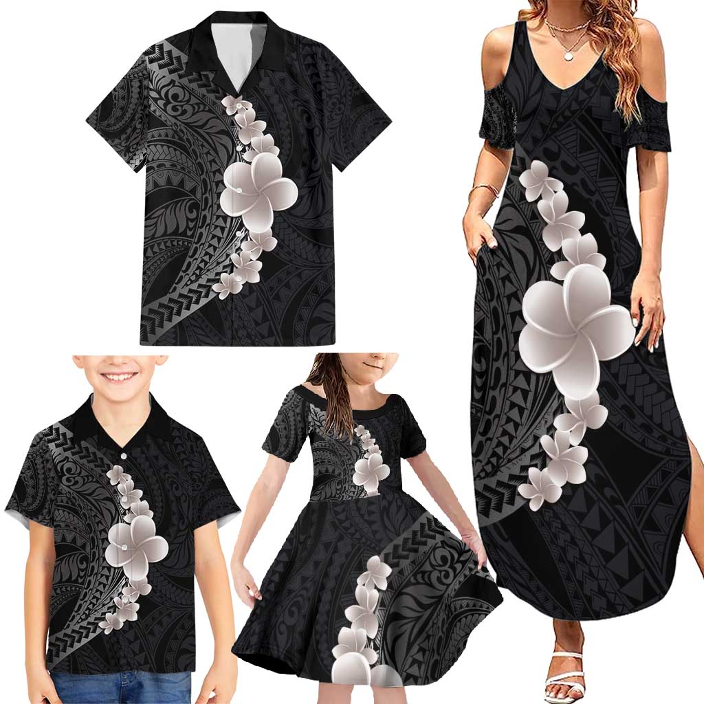 Hawaiian Tropical Plumeria Art Polynesian Tattoo Family Matching Summer Maxi Dress and Hawaiian Shirt Grayscale Color LT03 - Polynesian Pride