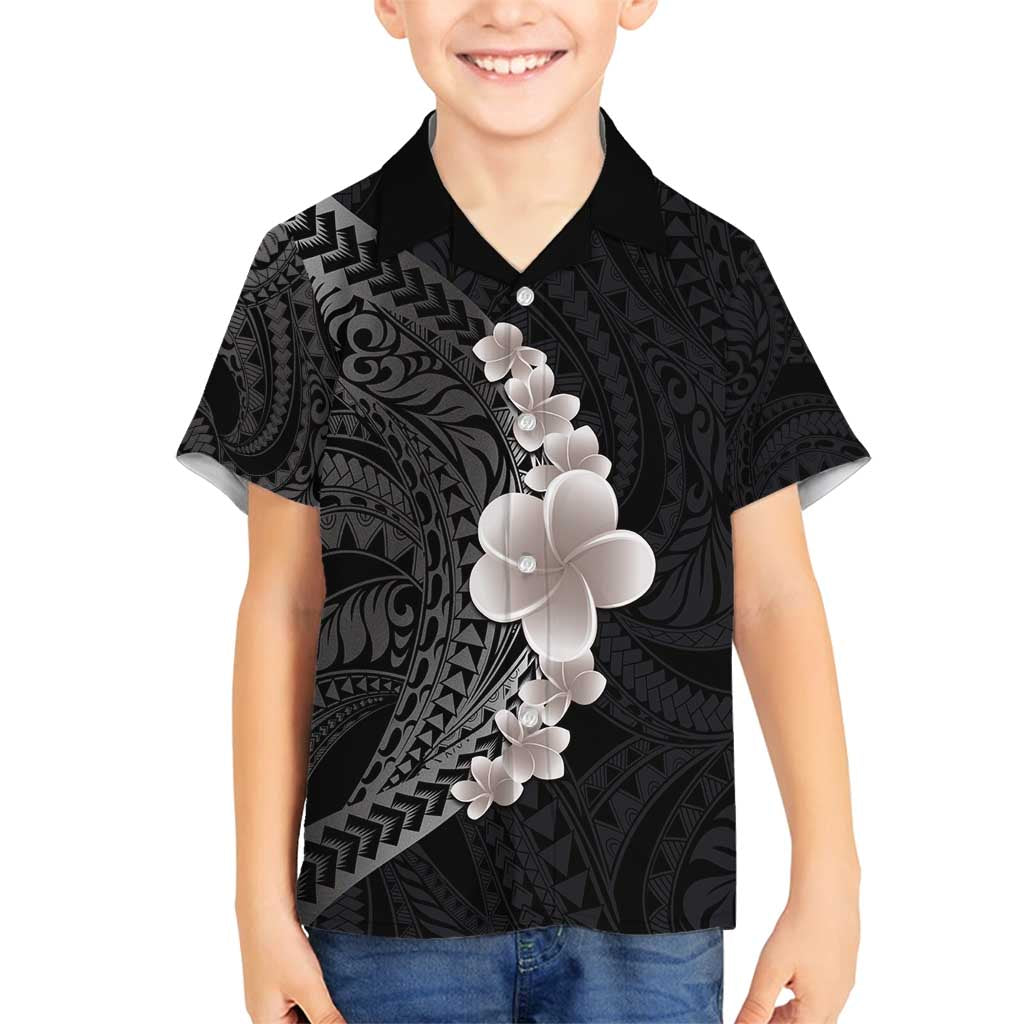Hawaiian Tropical Plumeria Art Polynesian Tattoo Family Matching Summer Maxi Dress and Hawaiian Shirt Grayscale Color LT03 Son's Shirt Black - Polynesian Pride