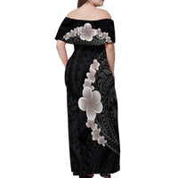 Hawaiian Tropical Plumeria Art Polynesian Tattoo Off Shoulder Maxi Dress Grayscale Color