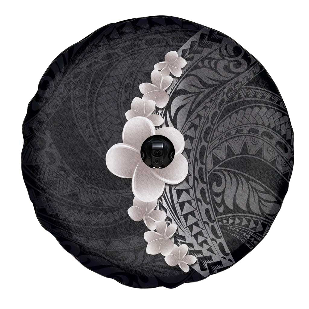 Hawaiian Tropical Plumeria Art Polynesian Tattoo Spare Tire Cover Grayscale Color