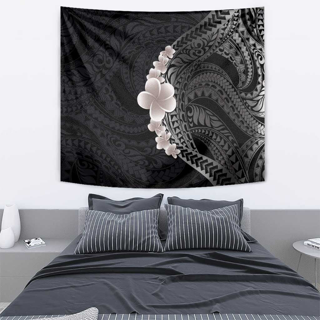 Hawaiian Tropical Plumeria Art Polynesian Tattoo Tapestry Grayscale Color