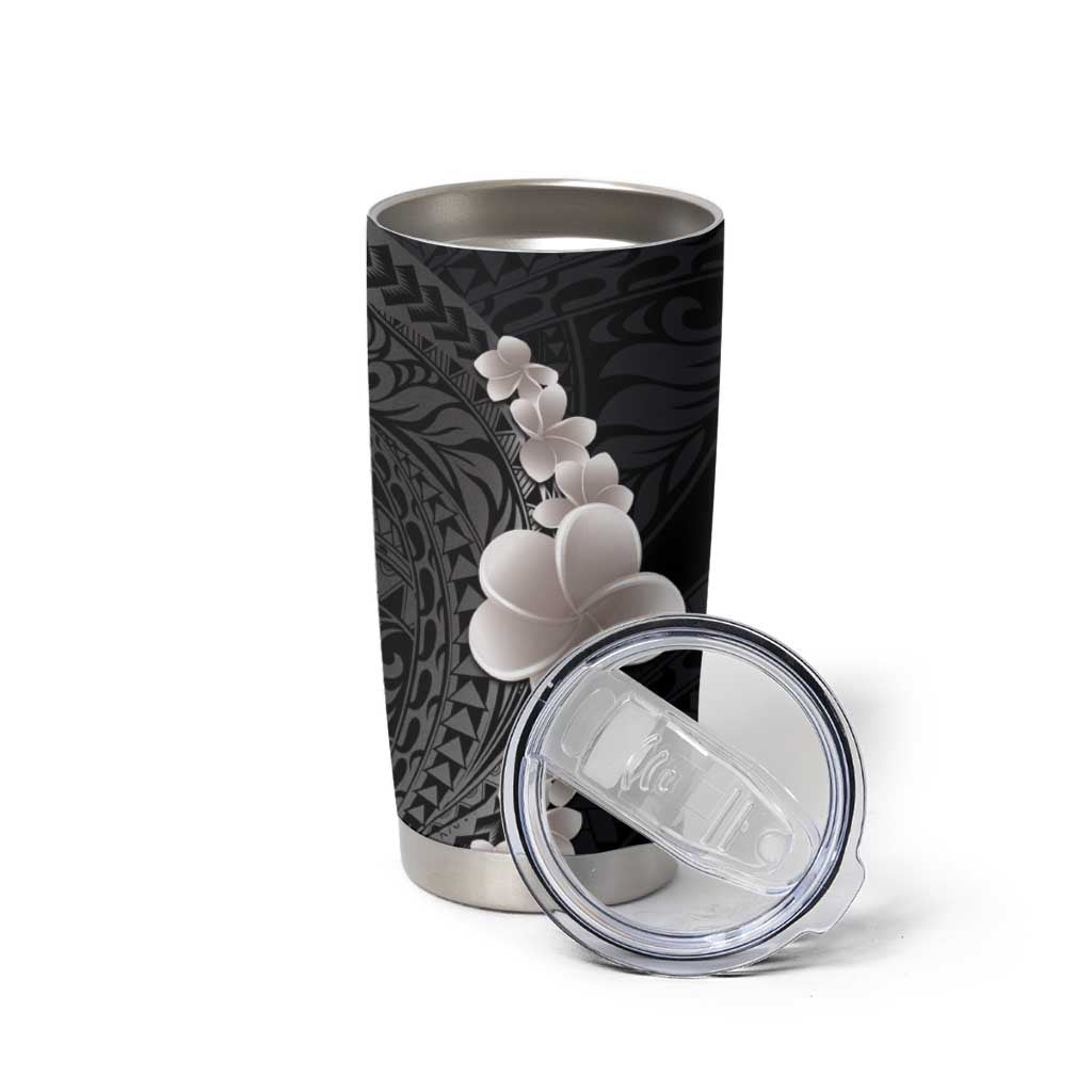 Hawaiian Tropical Plumeria Art Polynesian Tattoo Tumbler Cup Grayscale Color