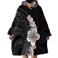 Hawaiian Tropical Plumeria Art Polynesian Tattoo Wearable Blanket Hoodie Grayscale Color