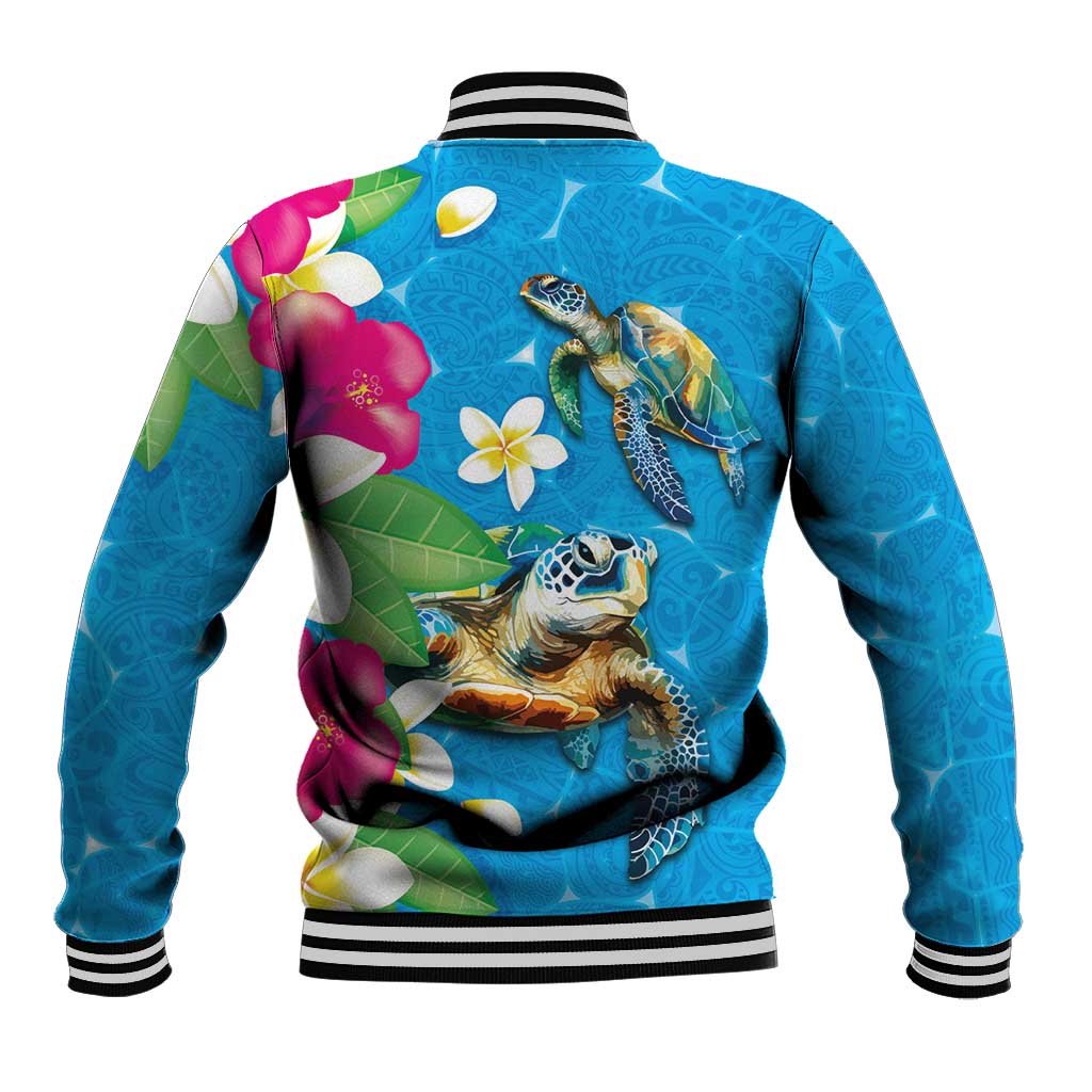 Hawaiian Tropical Flower and Honu Under Blue Water Baseball Jacket