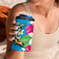 Hawaiian Tropical Flower and Honu Under Blue Water 4 in 1 Can Cooler Tumbler