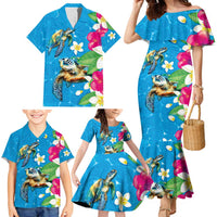 Hawaiian Tropical Flower and Honu Under Blue Water Family Matching Mermaid Dress and Hawaiian Shirt LT03 - Polynesian Pride
