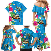 Hawaiian Tropical Flower and Honu Under Blue Water Family Matching Mermaid Dress and Hawaiian Shirt LT03 - Polynesian Pride