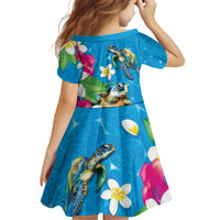 Hawaiian Tropical Flower and Honu Under Blue Water Family Matching Off The Shoulder Long Sleeve Dress and Hawaiian Shirt LT03 - Polynesian Pride