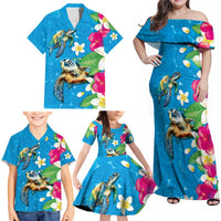 Hawaiian Tropical Flower and Honu Under Blue Water Family Matching Off Shoulder Maxi Dress and Hawaiian Shirt LT03 - Polynesian Pride