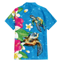 Hawaiian Tropical Flower and Honu Under Blue Water Family Matching Off Shoulder Maxi Dress and Hawaiian Shirt LT03 - Polynesian Pride