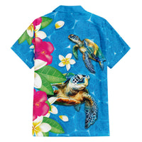 Hawaiian Tropical Flower and Honu Under Blue Water Family Matching Off Shoulder Short Dress and Hawaiian Shirt LT03 - Polynesian Pride