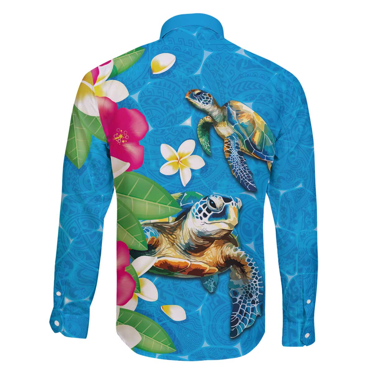 Hawaiian Tropical Flower and Honu Under Blue Water Family Matching Off Shoulder Short Dress and Hawaiian Shirt LT03 - Polynesian Pride