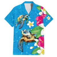 Hawaiian Tropical Flower and Honu Under Blue Water Family Matching Short Sleeve Bodycon Dress and Hawaiian Shirt LT03 Dad's Shirt - Short Sleeve Blue - Polynesian Pride