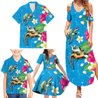 Hawaiian Tropical Flower and Honu Under Blue Water Family Matching Summer Maxi Dress and Hawaiian Shirt LT03 - Polynesian Pride