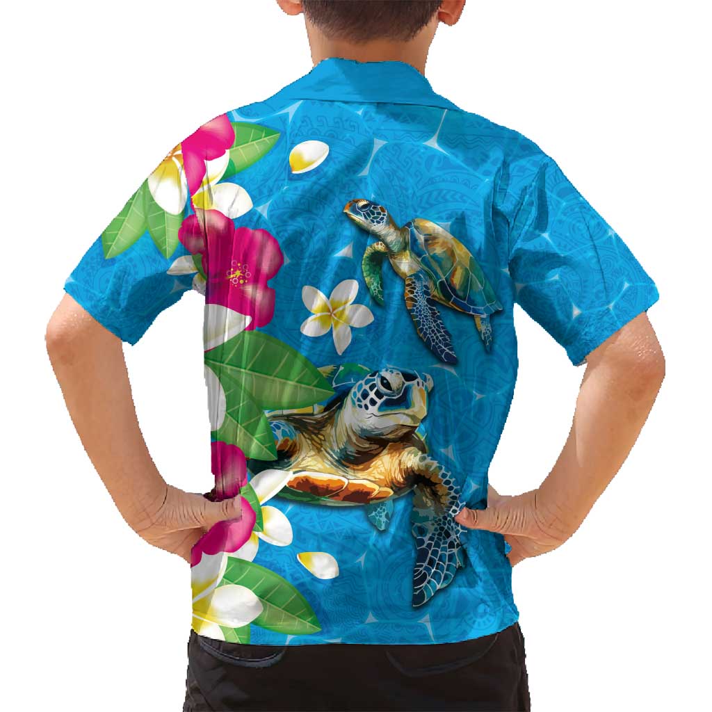 Hawaiian Tropical Flower and Honu Under Blue Water Family Matching Tank Maxi Dress and Hawaiian Shirt LT03 - Polynesian Pride