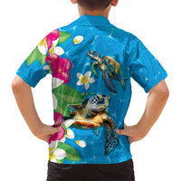 Hawaiian Tropical Flower and Honu Under Blue Water Family Matching Tank Maxi Dress and Hawaiian Shirt LT03 - Polynesian Pride