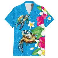 Hawaiian Tropical Flower and Honu Under Blue Water Family Matching Tank Maxi Dress and Hawaiian Shirt LT03 Dad's Shirt - Short Sleeve Blue - Polynesian Pride