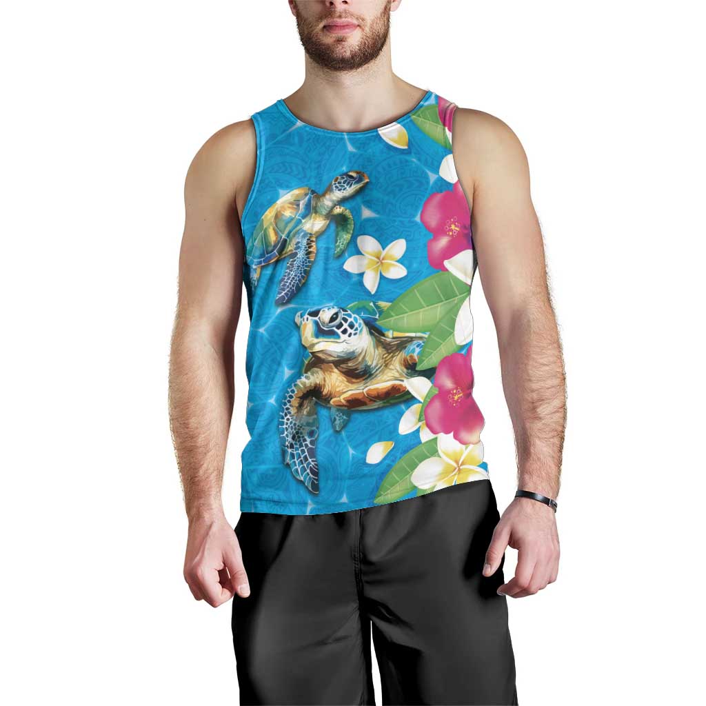 Hawaiian Tropical Flower and Honu Under Blue Water Men Tank Top