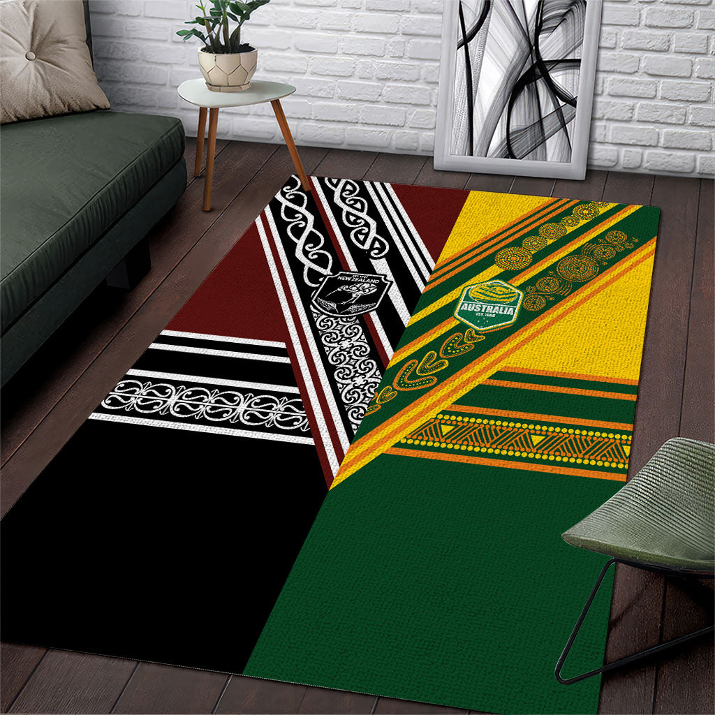 Rugby New Zealand and Australia Area Rug Burgundy Koru Geometric with Aboriginal Chevron Sport Style LT03 Multicolor - Polynesian Pride