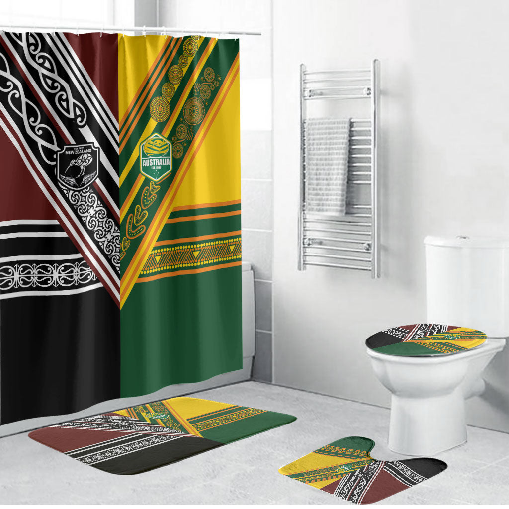 Rugby New Zealand and Australia Bathroom Set Burgundy Koru Geometric with Aboriginal Chevron Sport Style LT03 Bathroom Set (4 pcs) Multicolor - Polynesian Pride