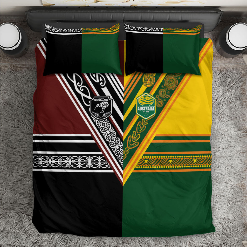 Rugby New Zealand and Australia Bedding Set Burgundy Koru Geometric with Aboriginal Chevron Sport Style LT03 Multicolor - Polynesian Pride