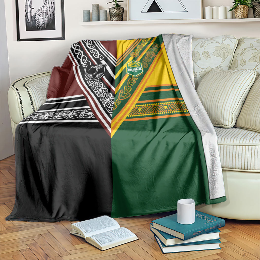 Rugby New Zealand and Australia Blanket Burgundy Koru Geometric with Aboriginal Chevron Sport Style LT03 Multicolor - Polynesian Pride