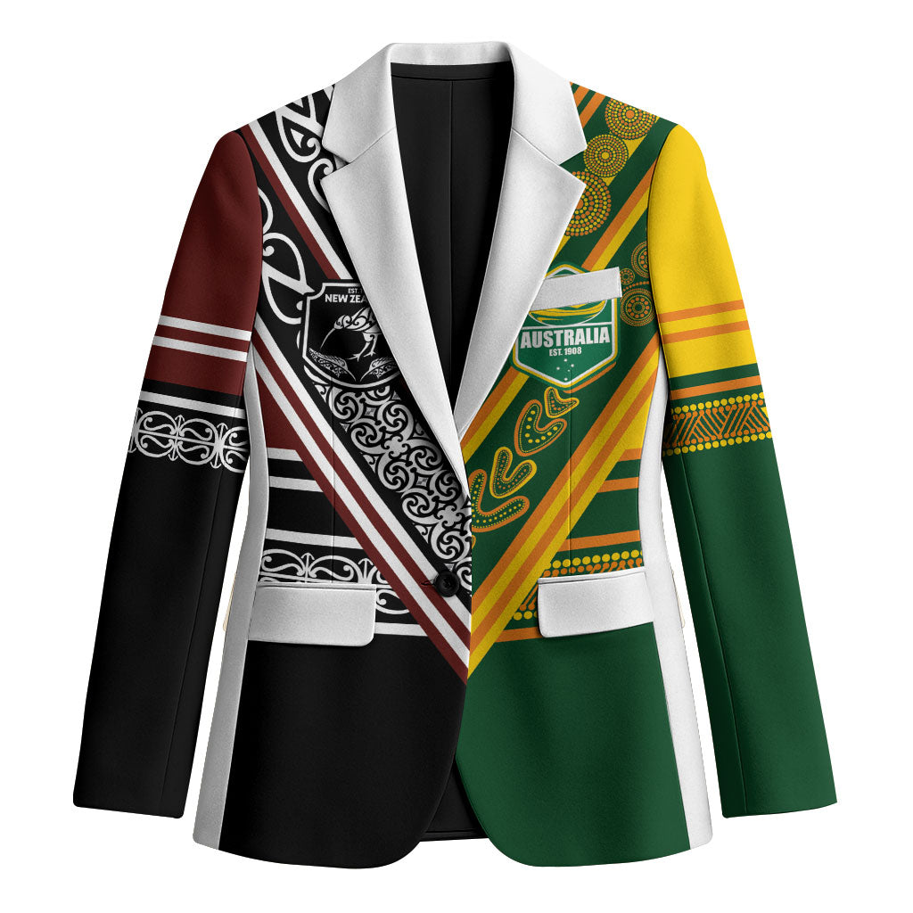 Custom Rugby New Zealand and Australia Blazer Burgundy Koru Geometric with Aboriginal Chevron Sport Style LT03 Unisex Multicolor - Polynesian Pride