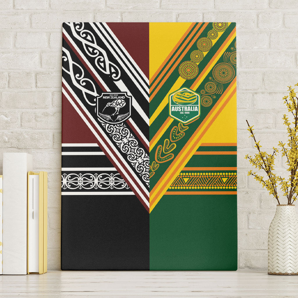 Rugby New Zealand and Australia Canvas Wall Art Burgundy Koru Geometric with Aboriginal Chevron Sport Style LT03 Without Frame Multicolor - Polynesian Pride