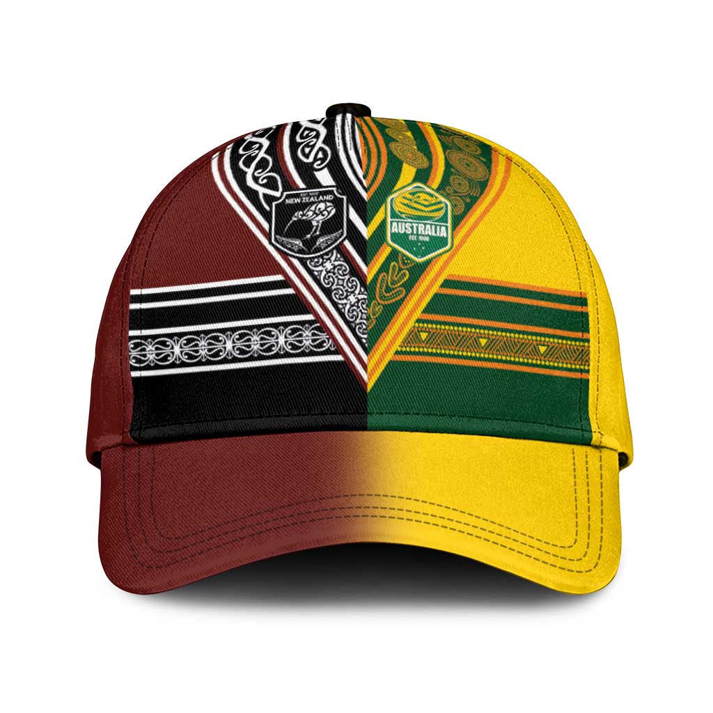 New Zealand and Australia Rugby Classic Cap Burgundy Koru Geometric with Aboriginal Chevron Sport Style LT03 Universal Fit Multicolor - Polynesian Pride