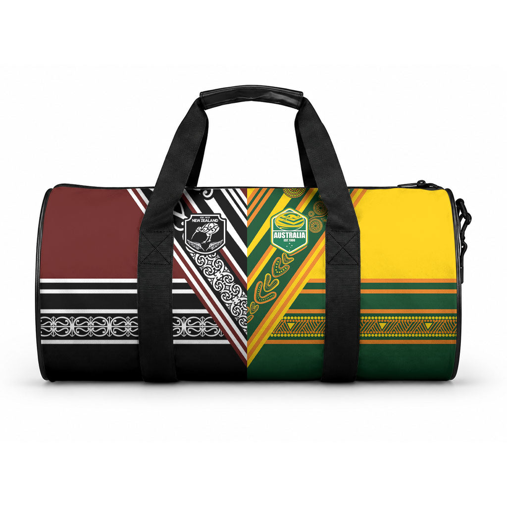 Rugby New Zealand and Australia Duffle Bag Burgundy Koru Geometric with Aboriginal Chevron Sport Style LT03 One size Multicolor - Polynesian Pride