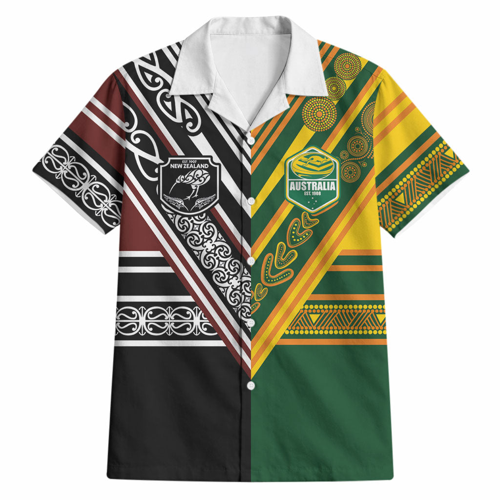 Custom Rugby New Zealand and Australia Hawaiian Shirt Burgundy Koru Geometric with Aboriginal Chevron Sport Style LT03 Multicolor - Polynesian Pride