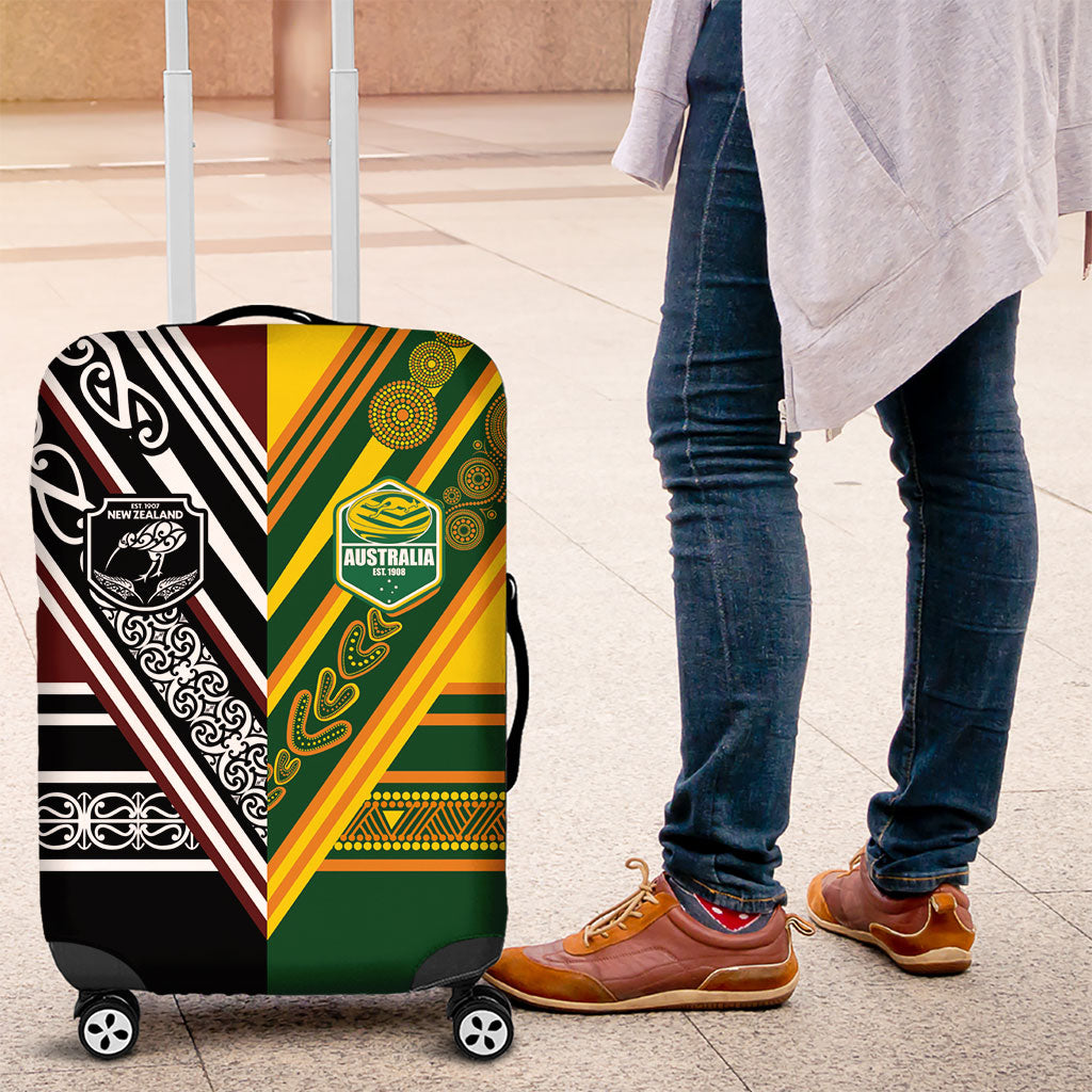 Rugby New Zealand and Australia Luggage Cover Burgundy Koru Geometric with Aboriginal Chevron Sport Style LT03 Multicolor - Polynesian Pride