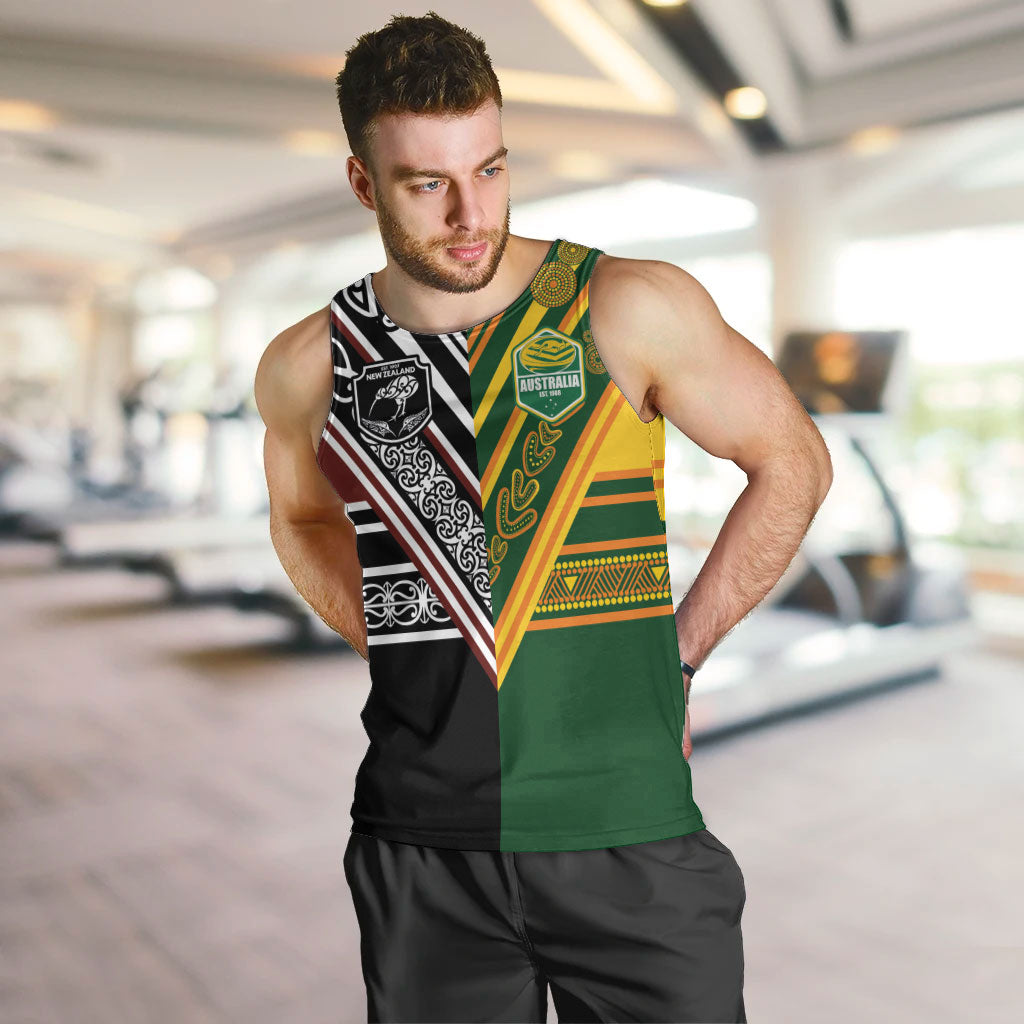 Custom Rugby New Zealand and Australia Men Tank Top Burgundy Koru Geometric with Aboriginal Chevron Sport Style LT03 Multicolor - Polynesian Pride