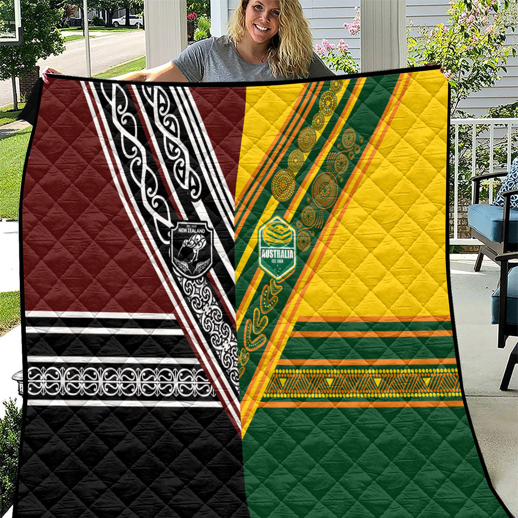 Rugby New Zealand and Australia Quilt Burgundy Koru Geometric with Aboriginal Chevron Sport Style LT03 Multicolor - Polynesian Pride