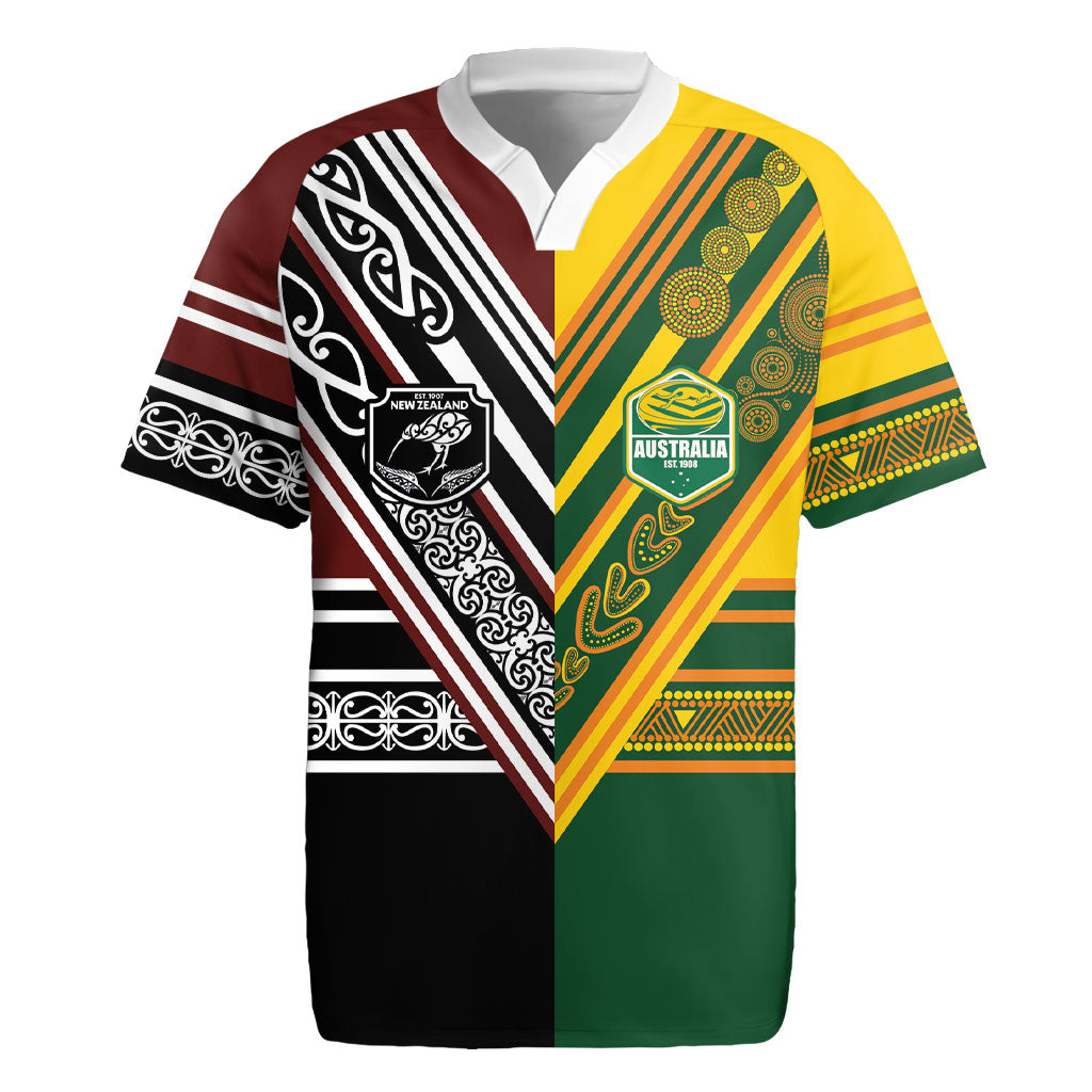 Custom Rugby New Zealand and Australia Rugby Jersey Burgundy Koru Geometric with Aboriginal Chevron Sport Style LT03 Multicolor - Polynesian Pride