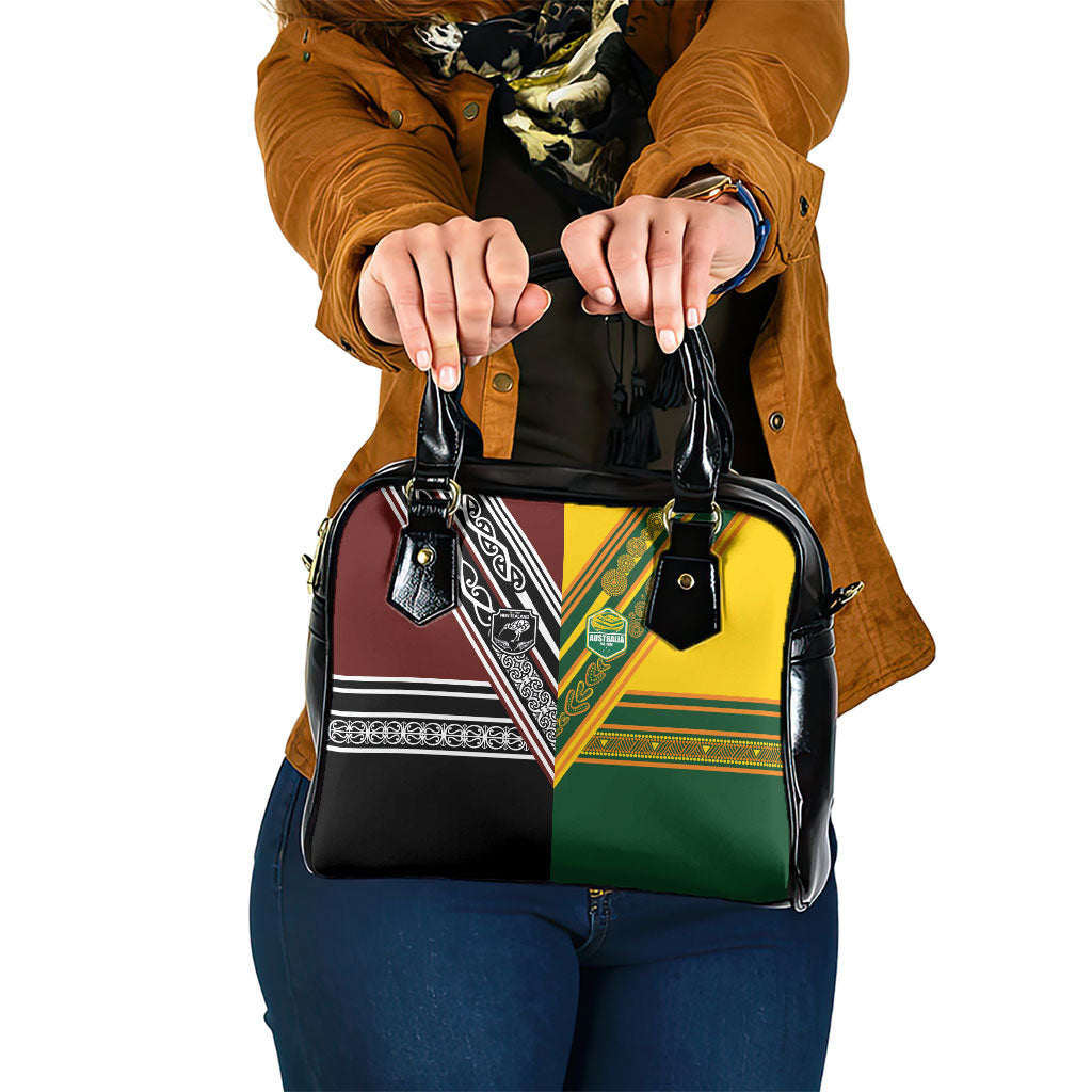 Rugby New Zealand and Australia Shoulder Handbag Burgundy Koru Geometric with Aboriginal Chevron Sport Style LT03 One Size Multicolor - Polynesian Pride