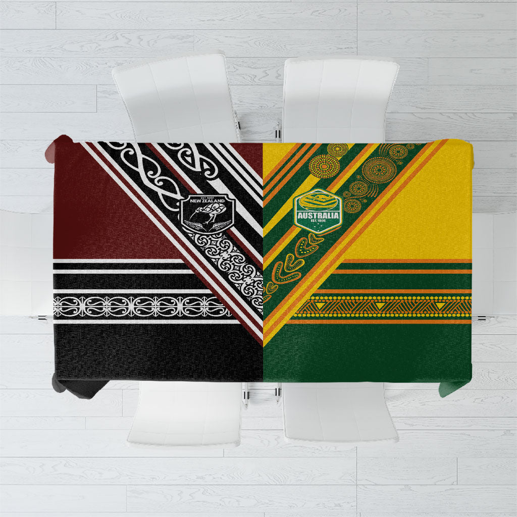 Rugby New Zealand and Australia Tablecloth Burgundy Koru Geometric with Aboriginal Chevron Sport Style LT03 Multicolor - Polynesian Pride