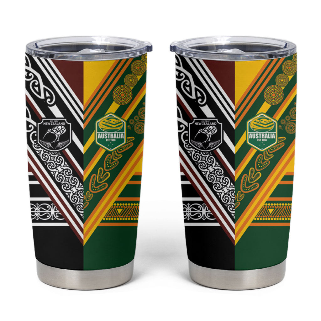 Rugby New Zealand and Australia Tumbler Cup Burgundy Koru Geometric with Aboriginal Chevron Sport Style LT03 Multicolor - Polynesian Pride